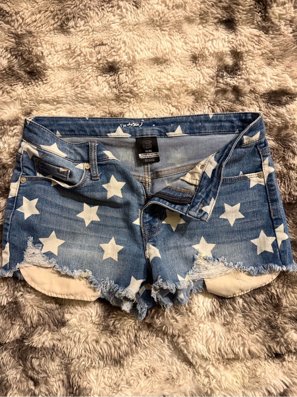 Massimo Blue Star Print Denim Cutoff Shorts
